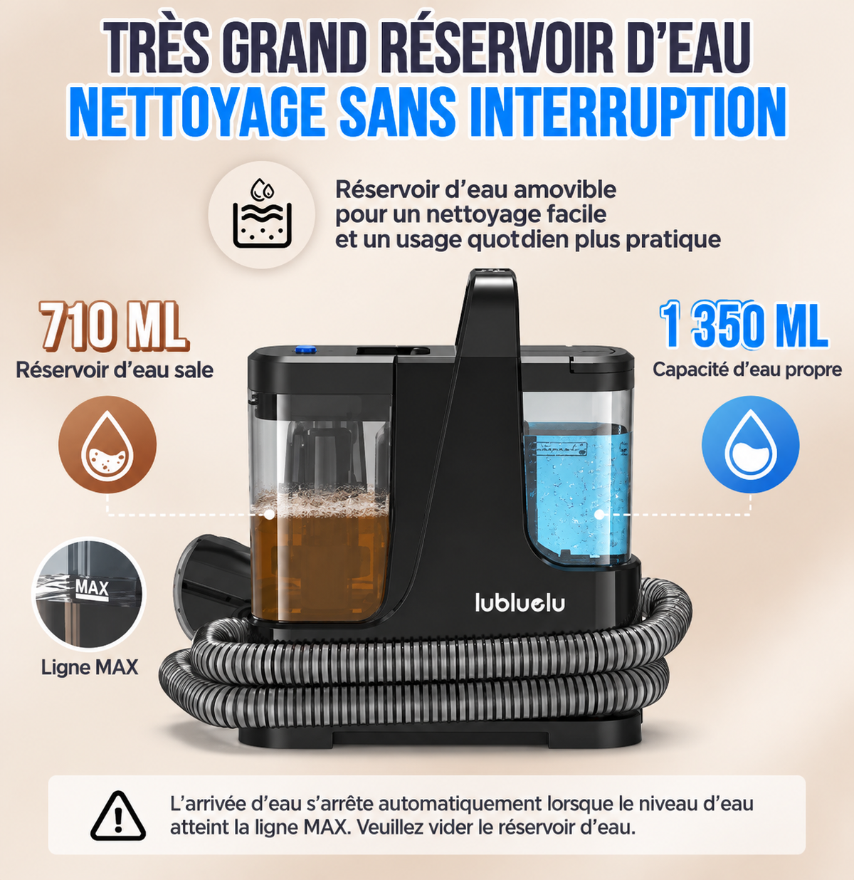 Nettoyeur de tapis Lubluelu V9 100 ° Nettoyeur vapeur C